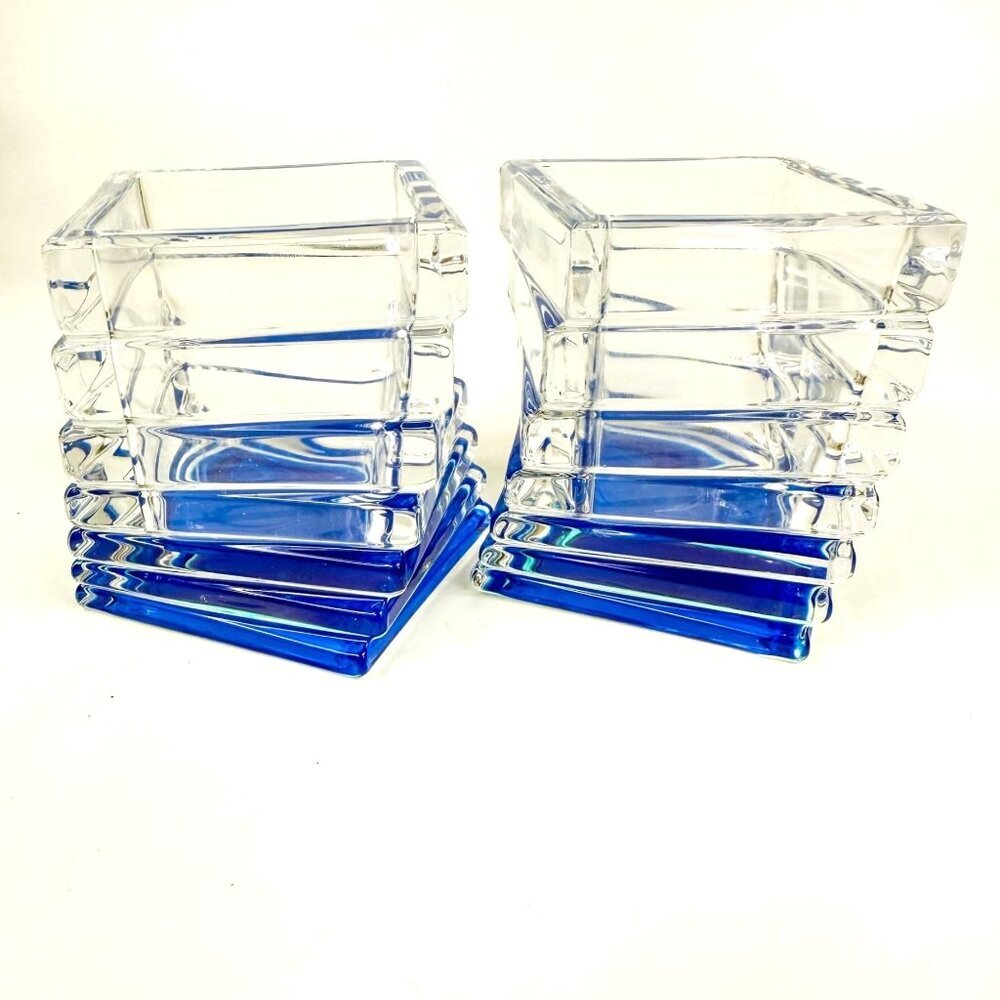 Rosenthal Studio Line Crystal Blue Turnus Votive Candle Holders set of 2